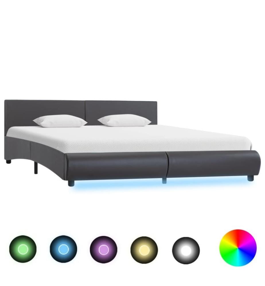 Bettgestell mit LED Grau Kunstleder 180 x 200 cm