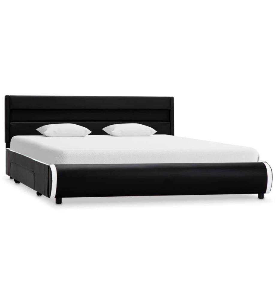 Bettgestell mit LED Schwarz Kunstleder 140×200 cm