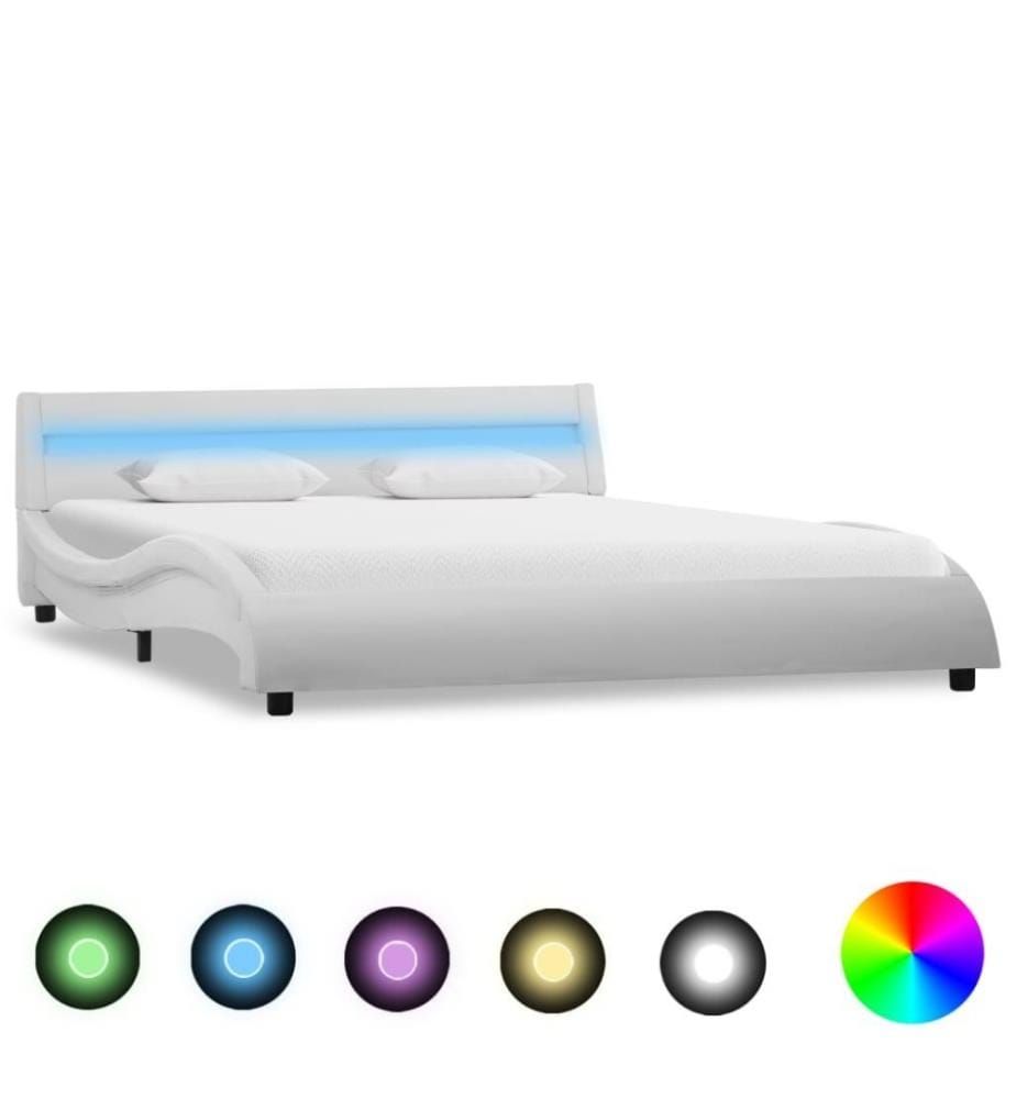 Bettgestell mit LED Weiss Kunstleder 140 x 200 cm