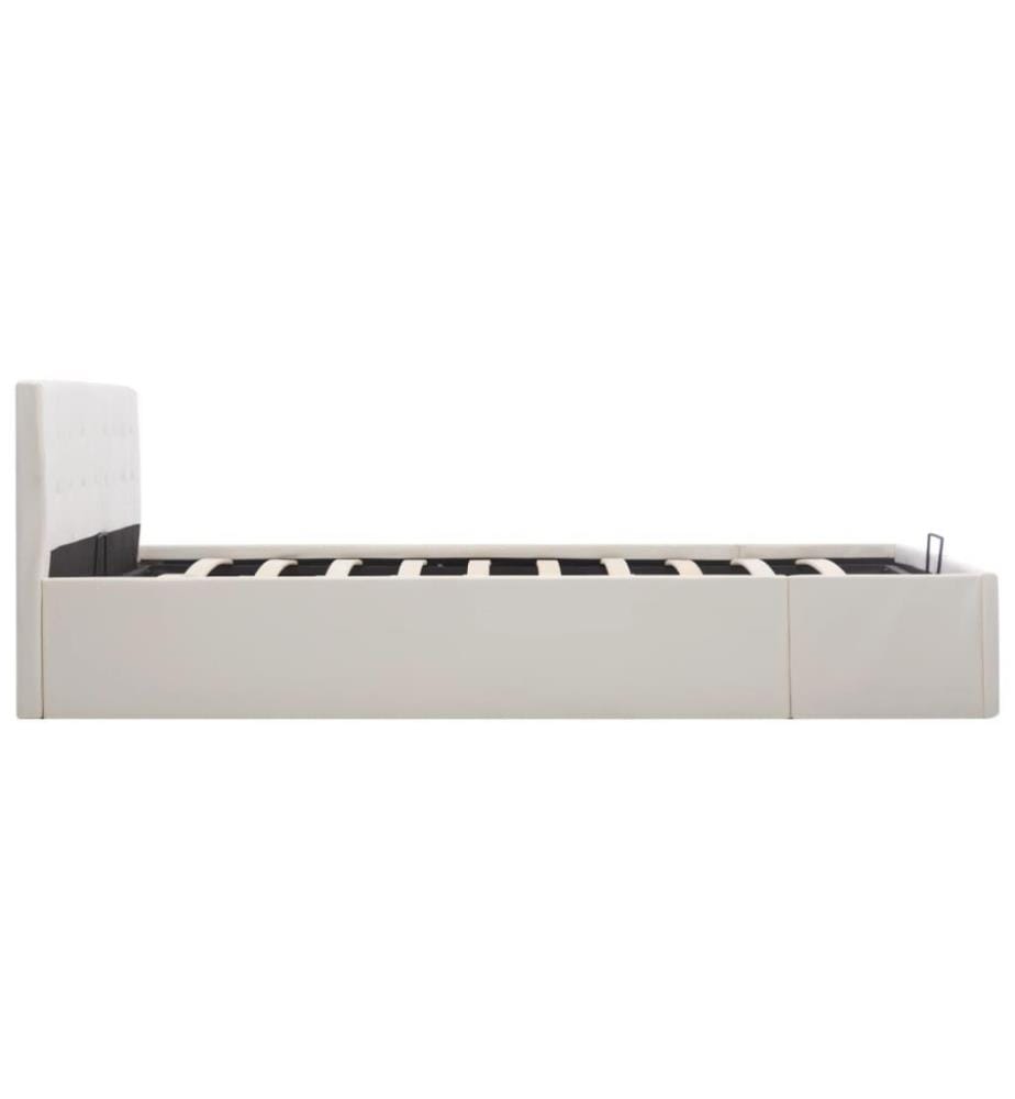 Cadre de lit à rangement hydraulique Blanc Similicuir 160x200cm
