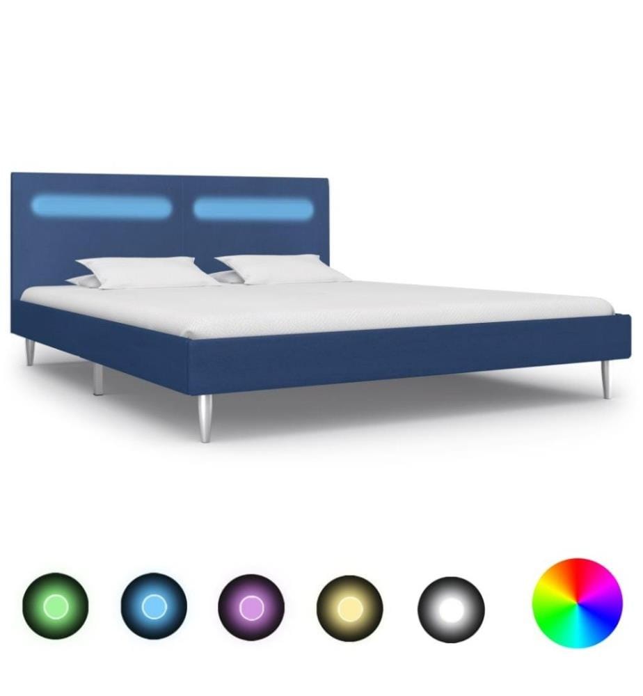 Bettgestell mit LED Blau Stoff 160 x 200 cm