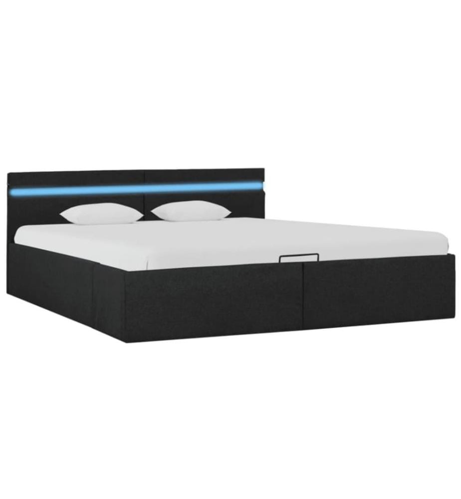 Cadre de lit à stockage avec LED Gris foncé Tissu 180x200 cm