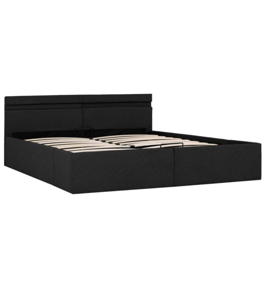 Cadre de lit à stockage avec LED Gris foncé Tissu 180x200 cm