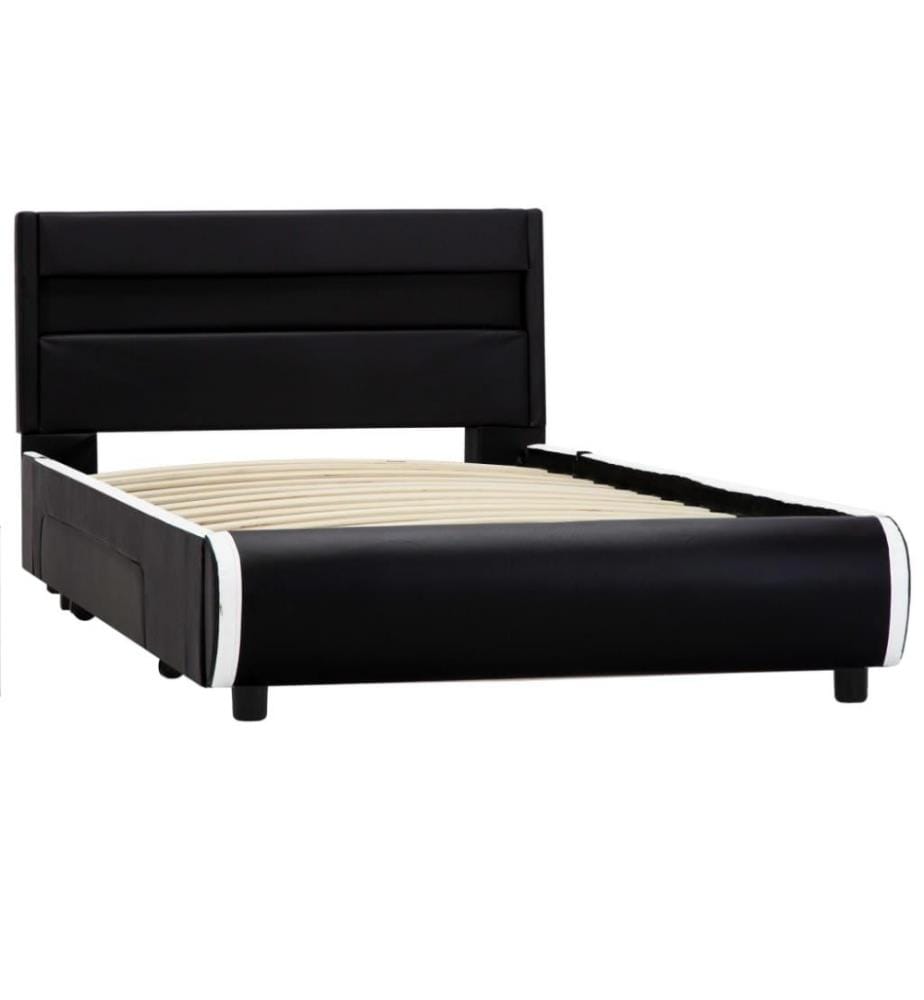 Bettgestell mit LED Schwarz Kunstleder 100 × 200 cm