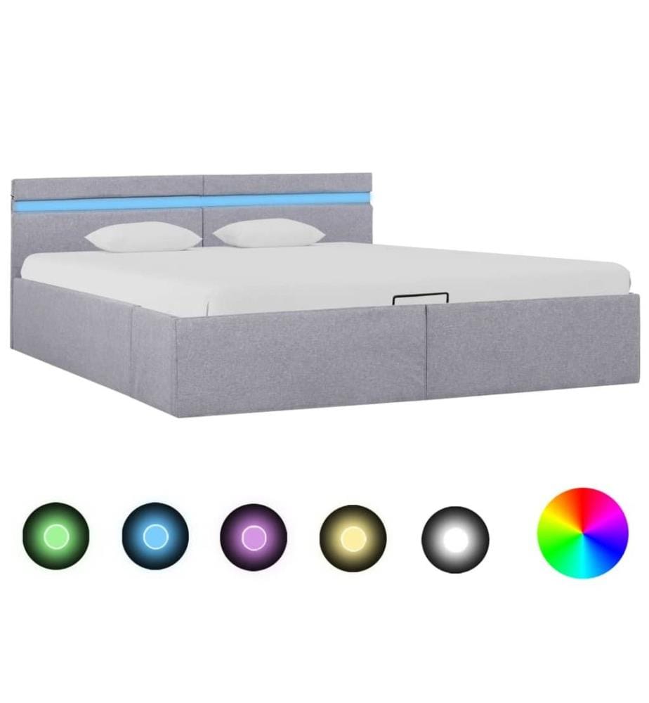Bett mit Bettkasten Hydraulisch LED Hellgrau Stoff 160x200 cm