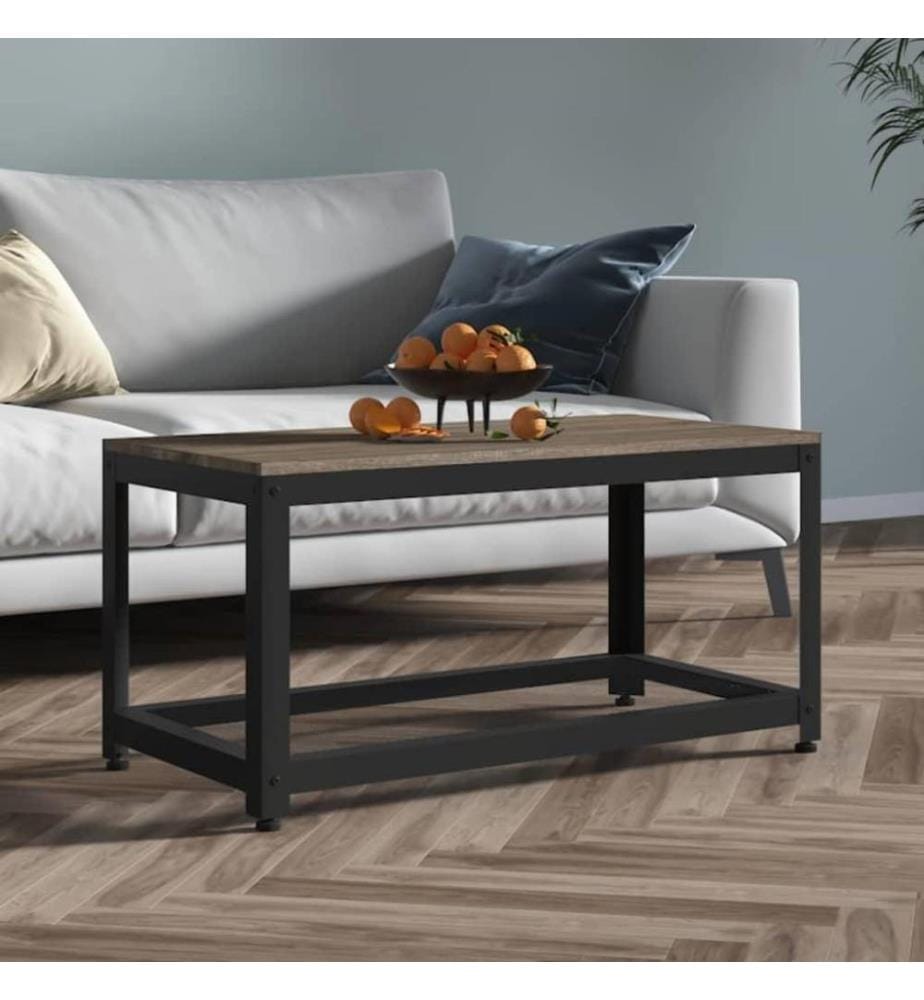 Table basse Gris et noir 90x45x45 cm MDF et fer