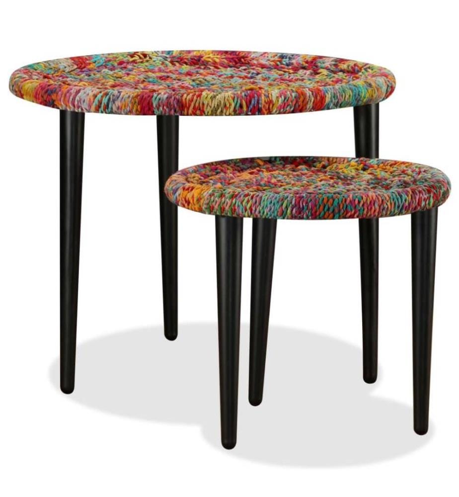 Table basse 2 pcs Détails tissés chindi Multicolore