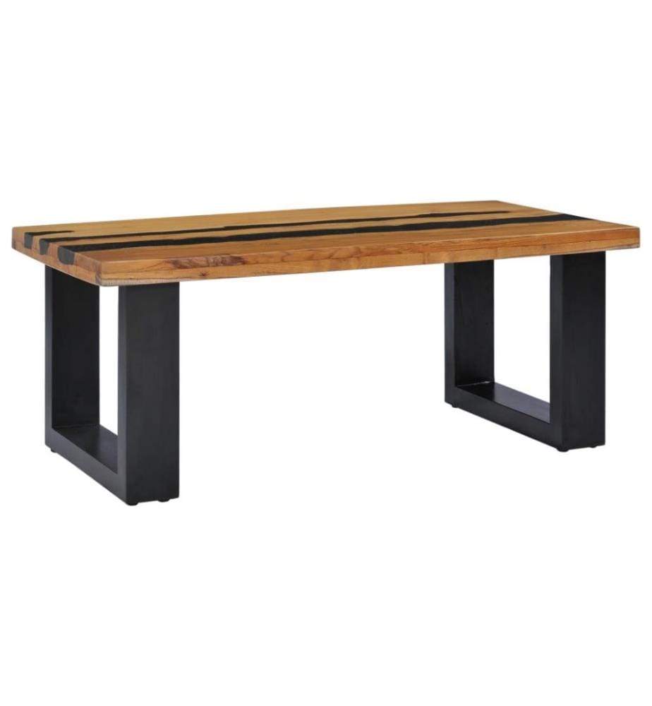 Couchtisch 100×50×40 cm Teak-Massivholz und Lavastein