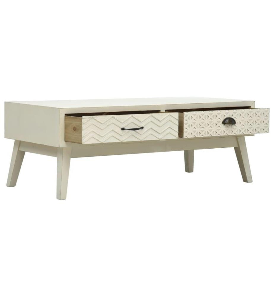 Table basse avec 2 tiroirs Gris sculpté 110x50x40 cm Bois
