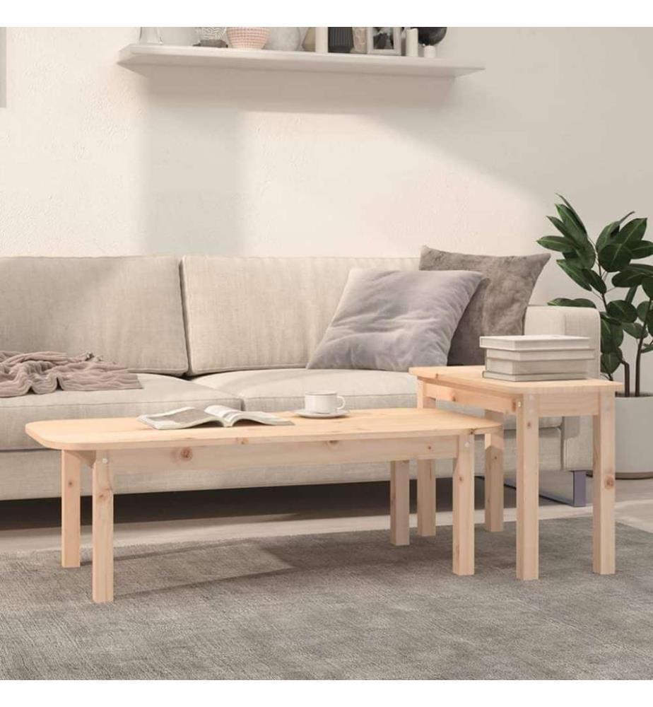 2-tlg. Couchtisch-Set Massivholz Kiefer
