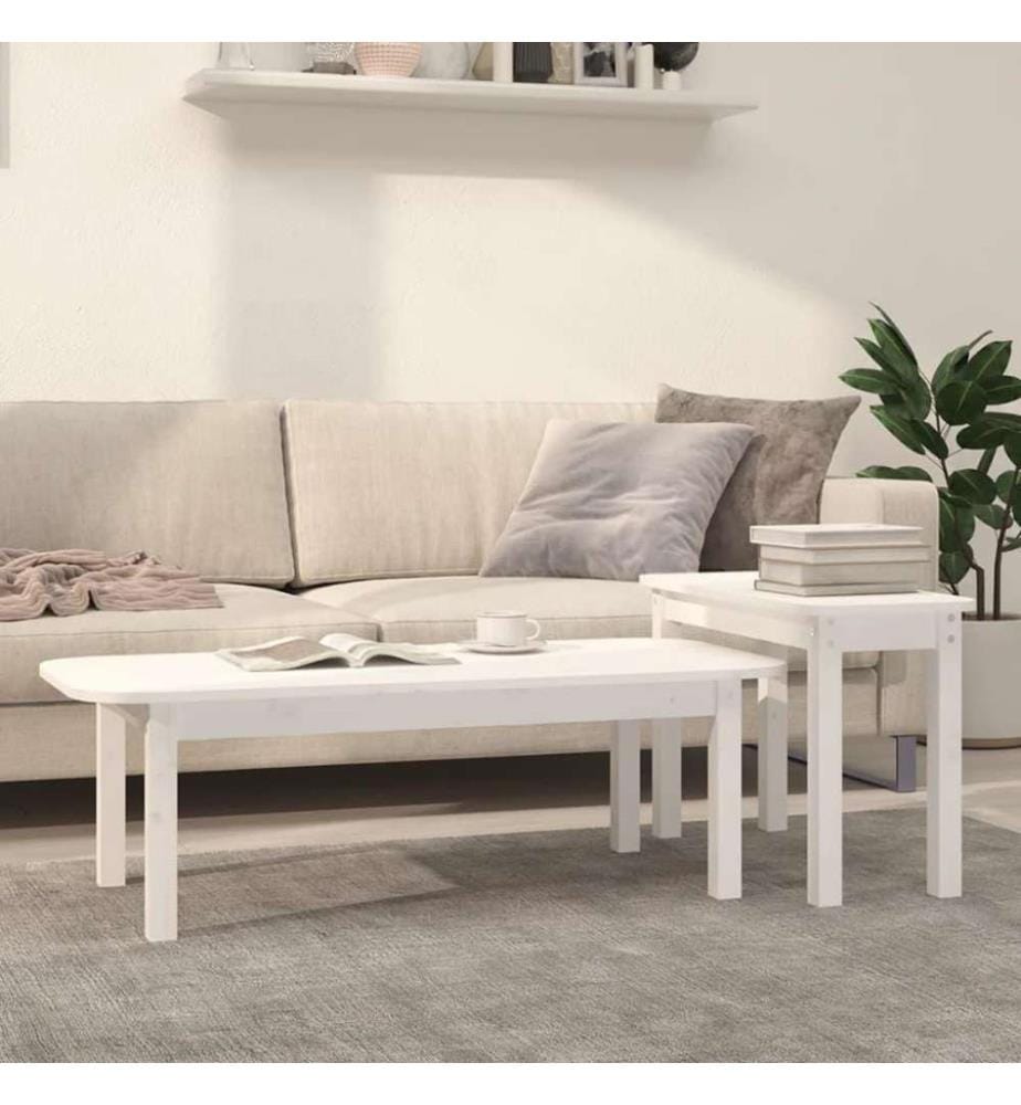 2-tlg. Couchtisch-Set Weiss Massivholz Kiefer