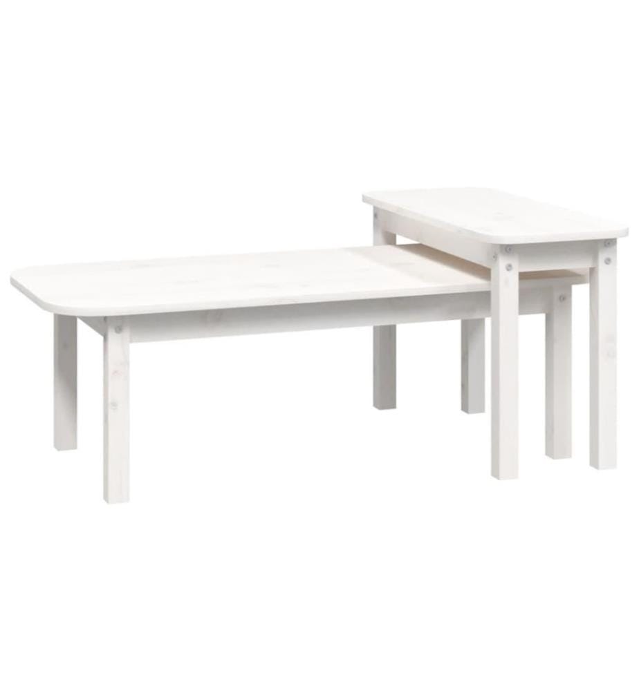 2-tlg. Couchtisch-Set Weiss Massivholz Kiefer