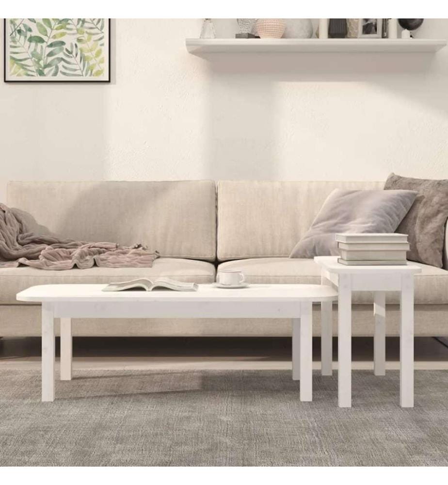 2-tlg. Couchtisch-Set Weiss Massivholz Kiefer