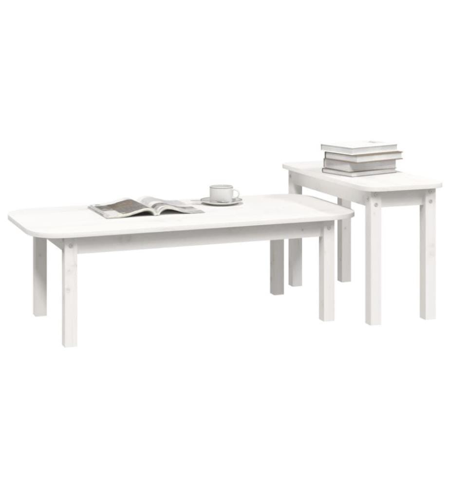 2-tlg. Couchtisch-Set Weiss Massivholz Kiefer
