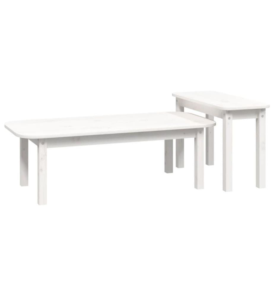 2-tlg. Couchtisch-Set Weiss Massivholz Kiefer