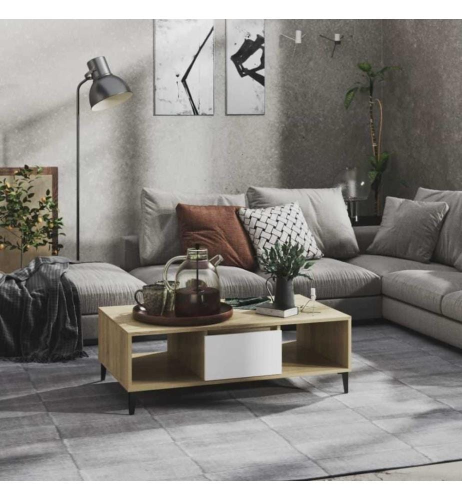 Couchtisch Weiss und Sonoma-Eiche 103,5x60x35 cm Holzwerkstoff