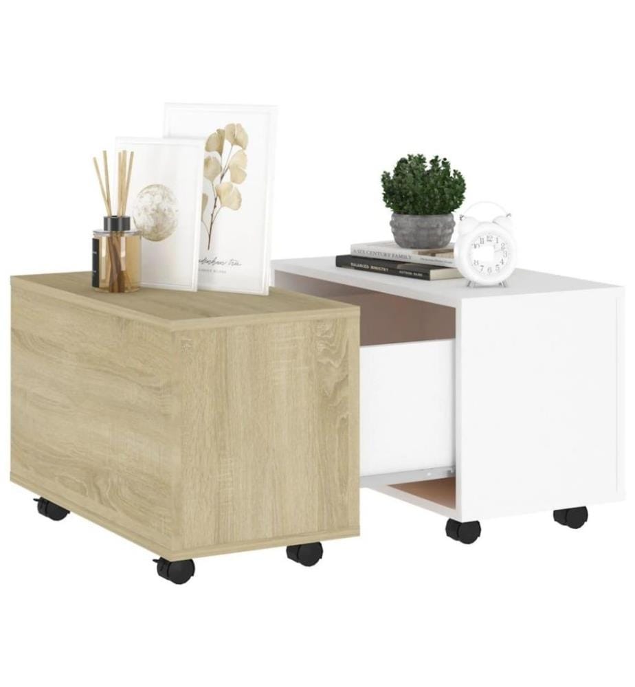 Couchtisch Weiss und Sonoma-Eiche 60x60x38 cm Holzwerkstoff