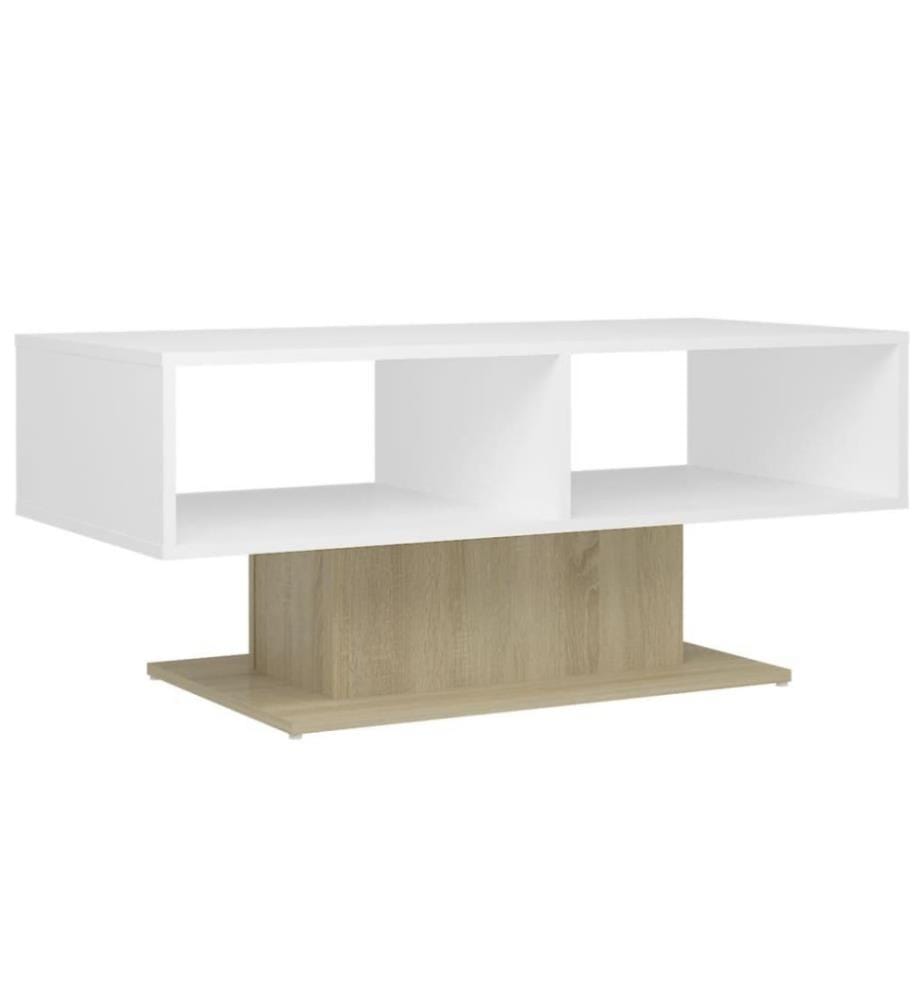Couchtisch Weiss und Sonoma-Eiche 103,5x50x44,5 cm Holzwerkstoff