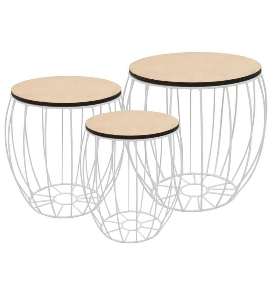 Ensemble de table basse Contreplaqué de peuplier Fer 3 pcs