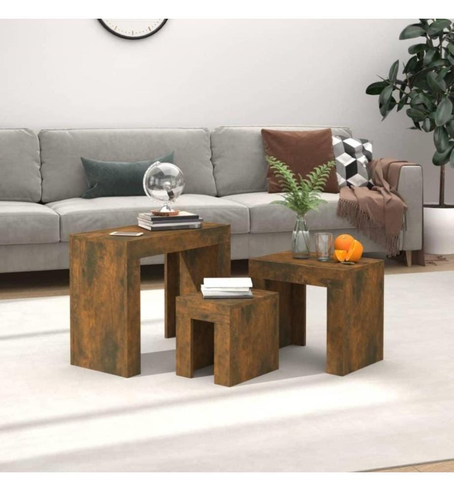 Tables basses gigognes 3 pcs Chêne fumé Bois d'ingénierie