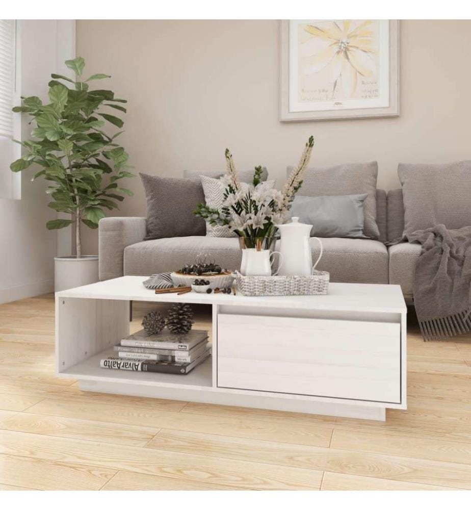 Couchtisch Weiss 110x50x33,5 cm Massivholz Kiefer