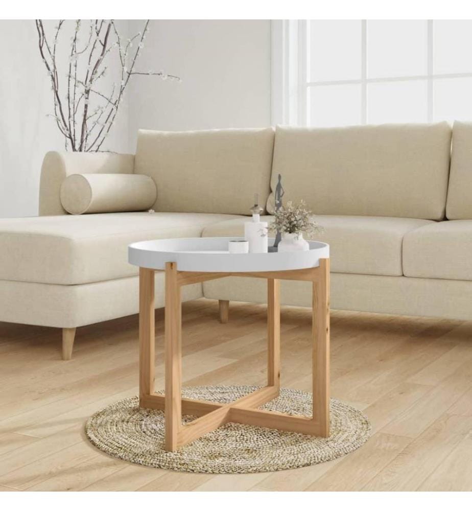 Table basse Blanc 53x53x43,5 cm Bois d'ingénierie et pin massif
