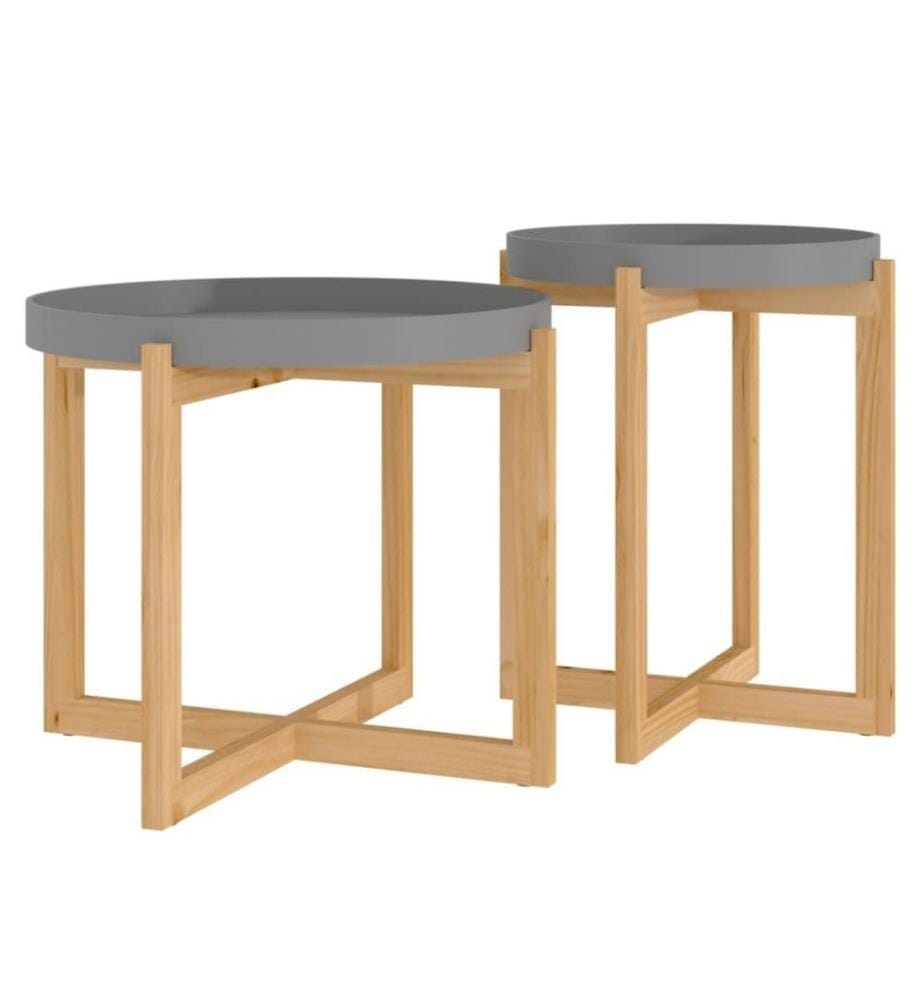 Couchtische 2 Stk. Grau Holzwerkstoff und Massivholz Kiefer