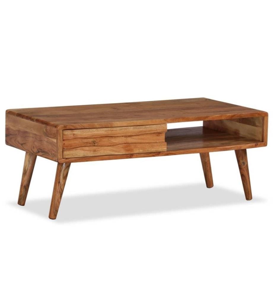 Table basse Bois massif avec tiroir sculpté 100 x 50 x 40 cm