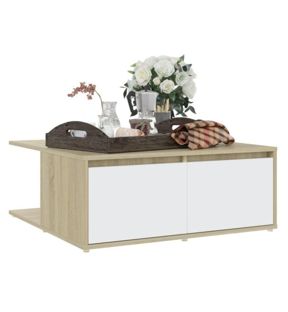 Couchtisch Weiss und Sonoma-Eiche 80x80x31 cm Holzwerkstoff