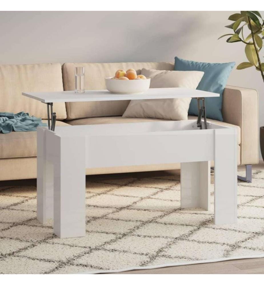 Table basse Blanc brillant 101x49x52 cm Bois d'ingénierie