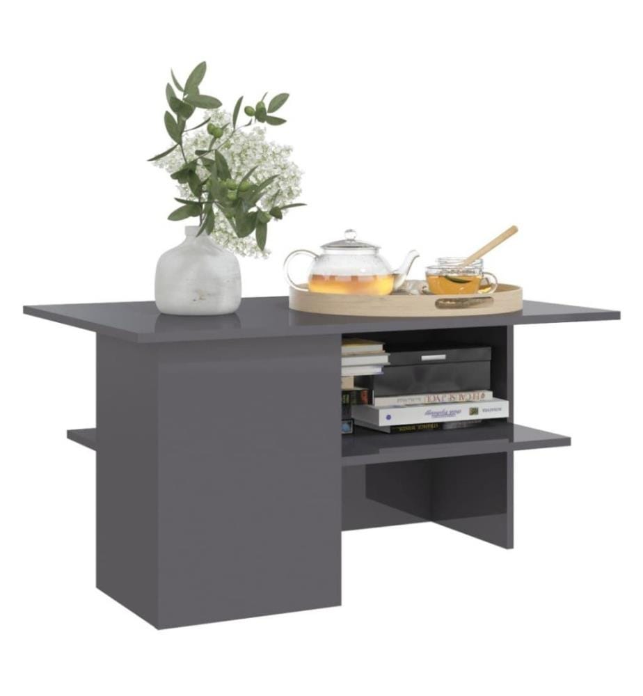 Table basse Gris brillant 90x60x46,5 cm Aggloméré