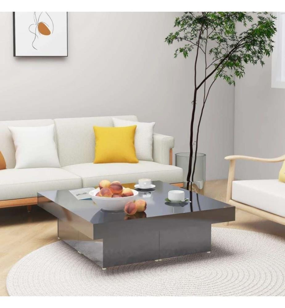 Table basse Gris brillant 90x90x28 cm Aggloméré