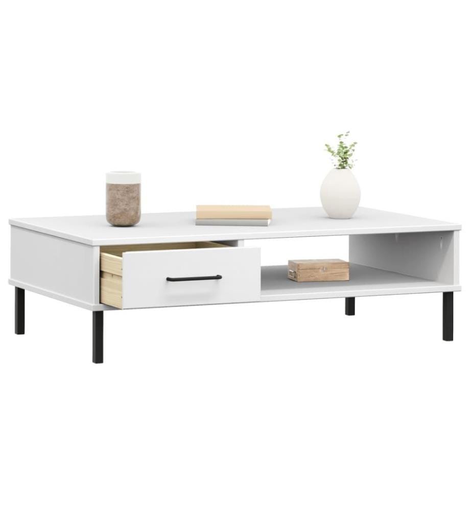 Table basse avec pieds en métal Blanc Bois pin massif OSLO