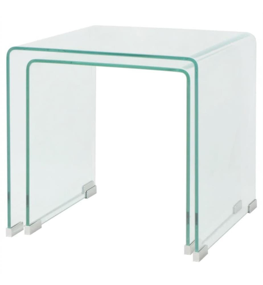 Ensemble de tables gigognes 2 Pièces Verre trempé Transparent