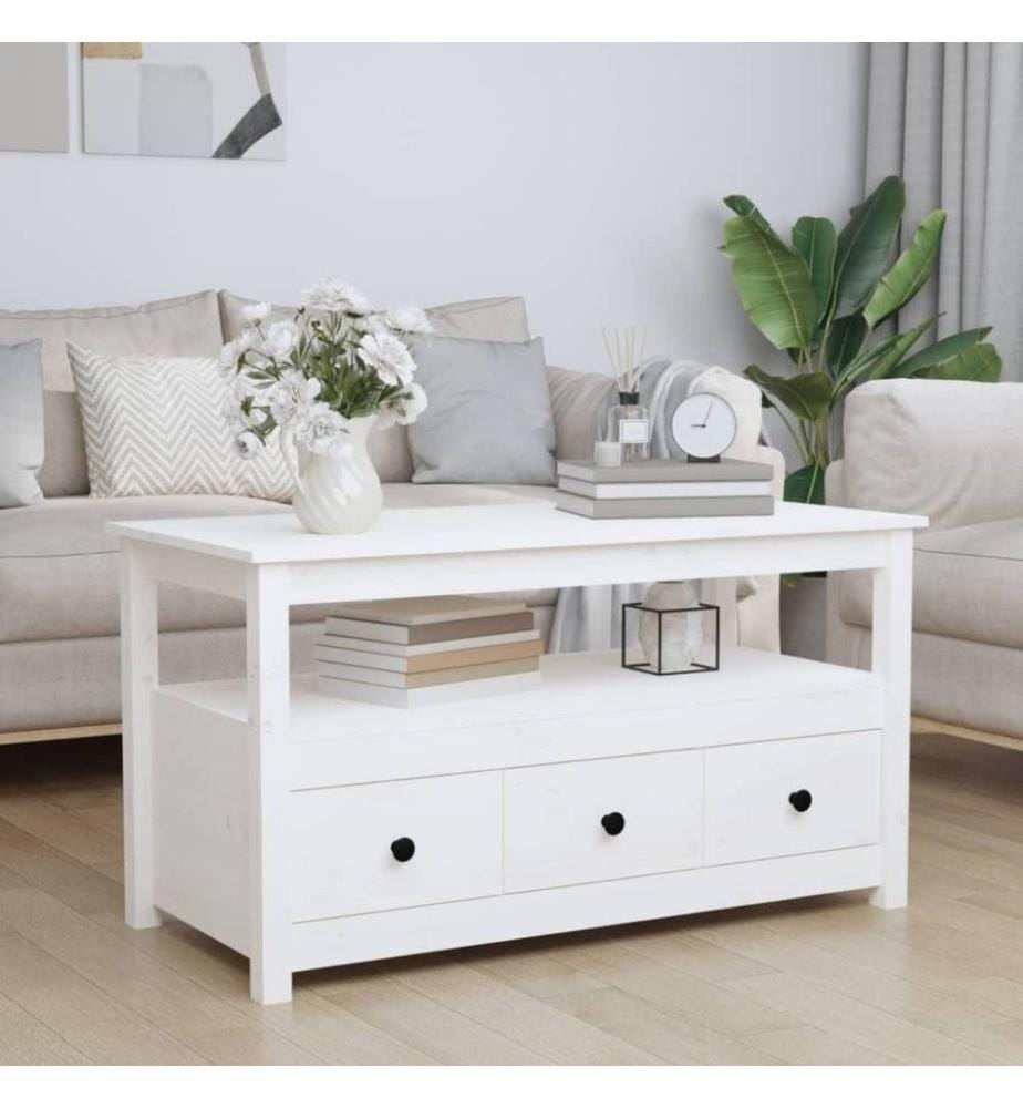 Couchtisch Weiss 102x49x55 cm Massivholz Kiefer