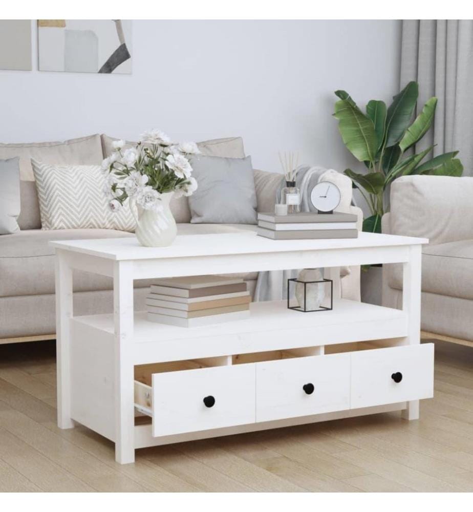 Couchtisch Weiss 102x49x55 cm Massivholz Kiefer