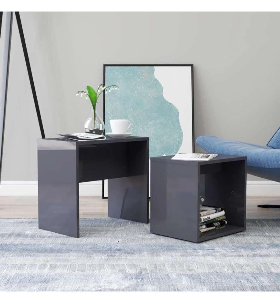 Ensemble de tables basses Gris brillant 48x30x45 cm Aggloméré