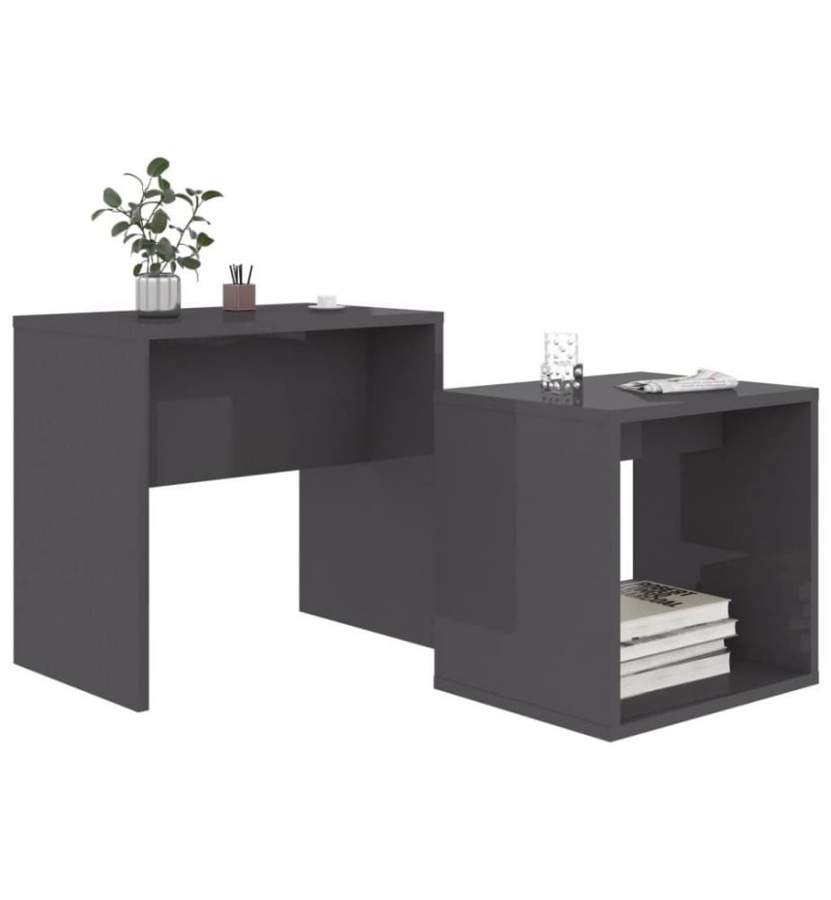 Ensemble de tables basses Gris brillant 48x30x45 cm Aggloméré