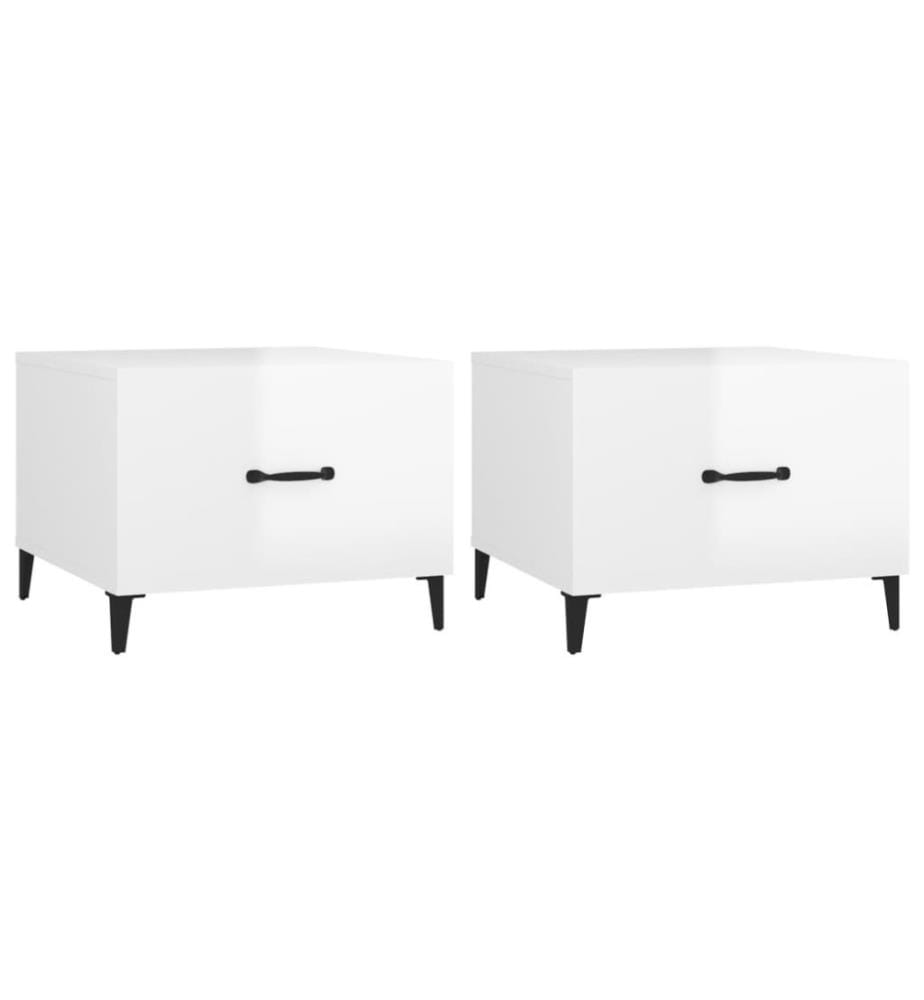 Couchtische mit Metallbeinen 2 Stk. Hochglanz-Weiss 50x50x40 cm