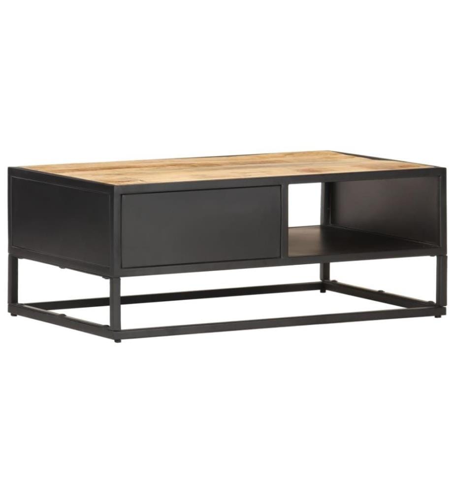 Table basse à porte sculptée 90x55x36 cm Bois de manguier brut