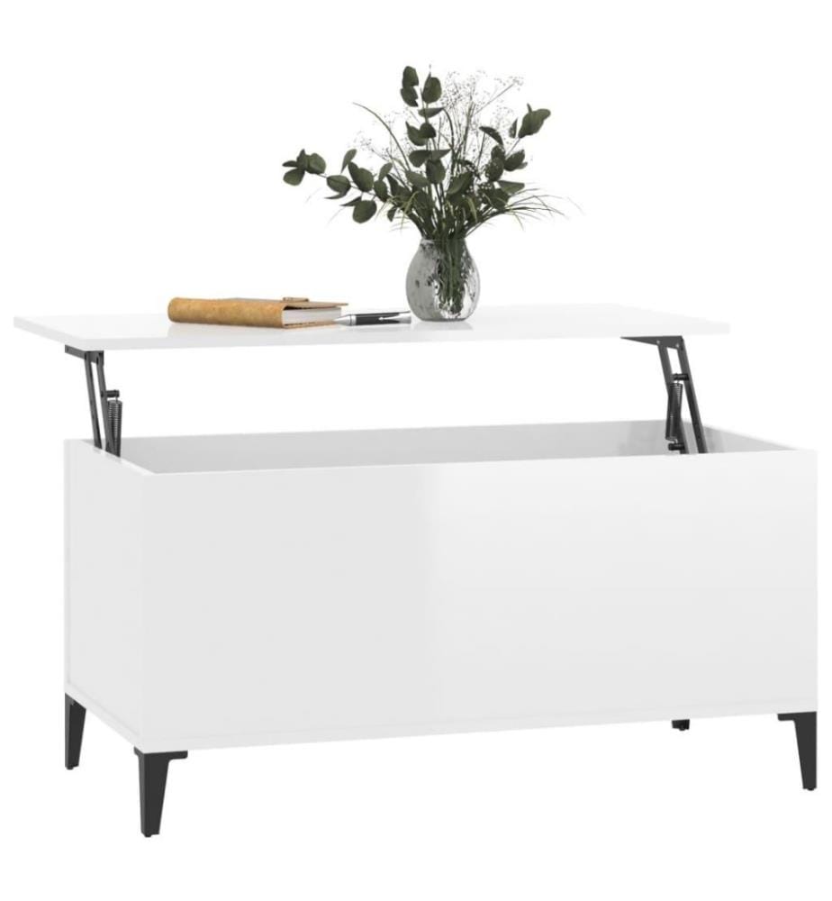 Table basse Blanc brillant 90x44,5x45 cm Bois d'ingénierie