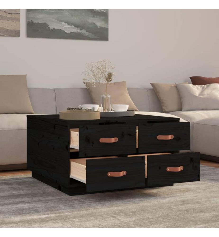 Couchtisch Schwarz 80x80x45 cm Massivholz Kiefer