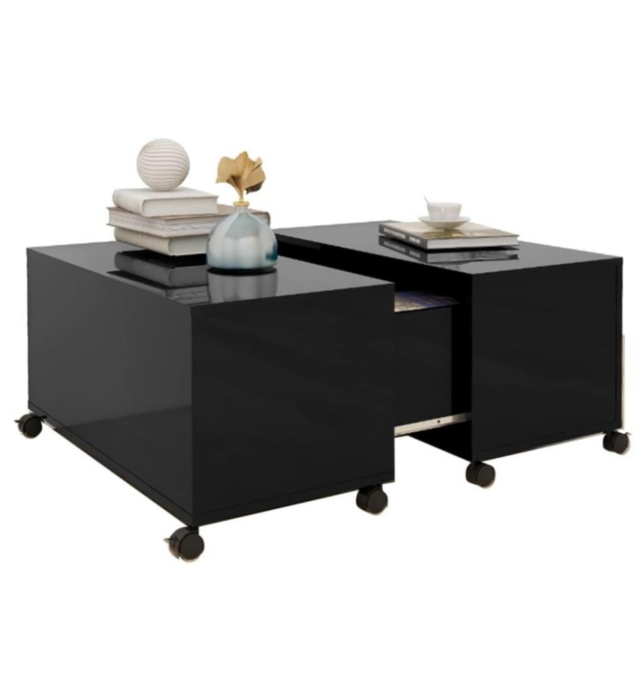 Table basse Noir brillant 75x75x38 cm Aggloméré