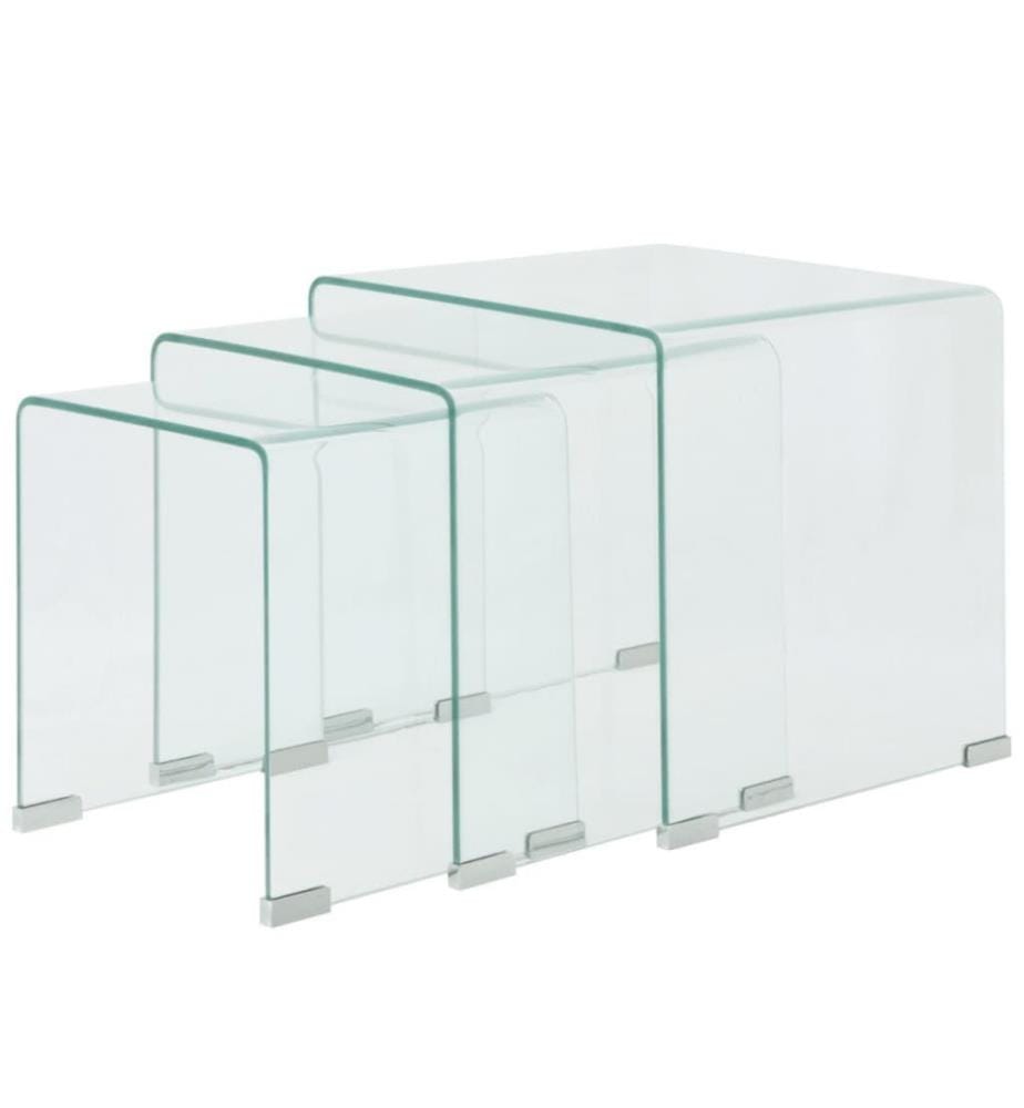 Ensemble de tables gigognes 3 Pièces Verre trempé Transparent