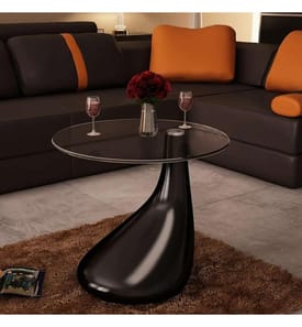 Table basse avec dessus de table en verre rond Noir brillant