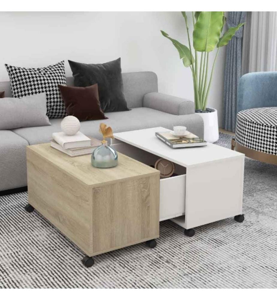 Couchtisch Weiss Sonoma-Eiche 75x75x38 cm Holzwerkstoff