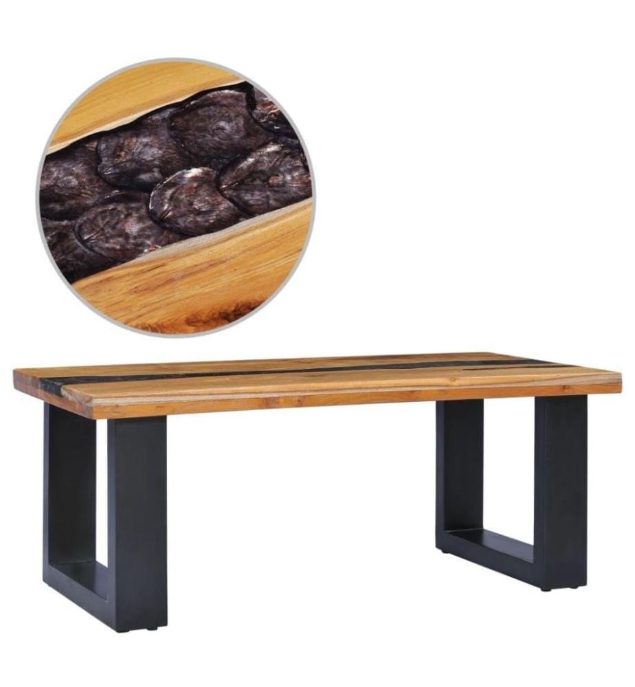Couchtisch 100 x 50 x 40 cm Massivholz Teak und Polyresin
