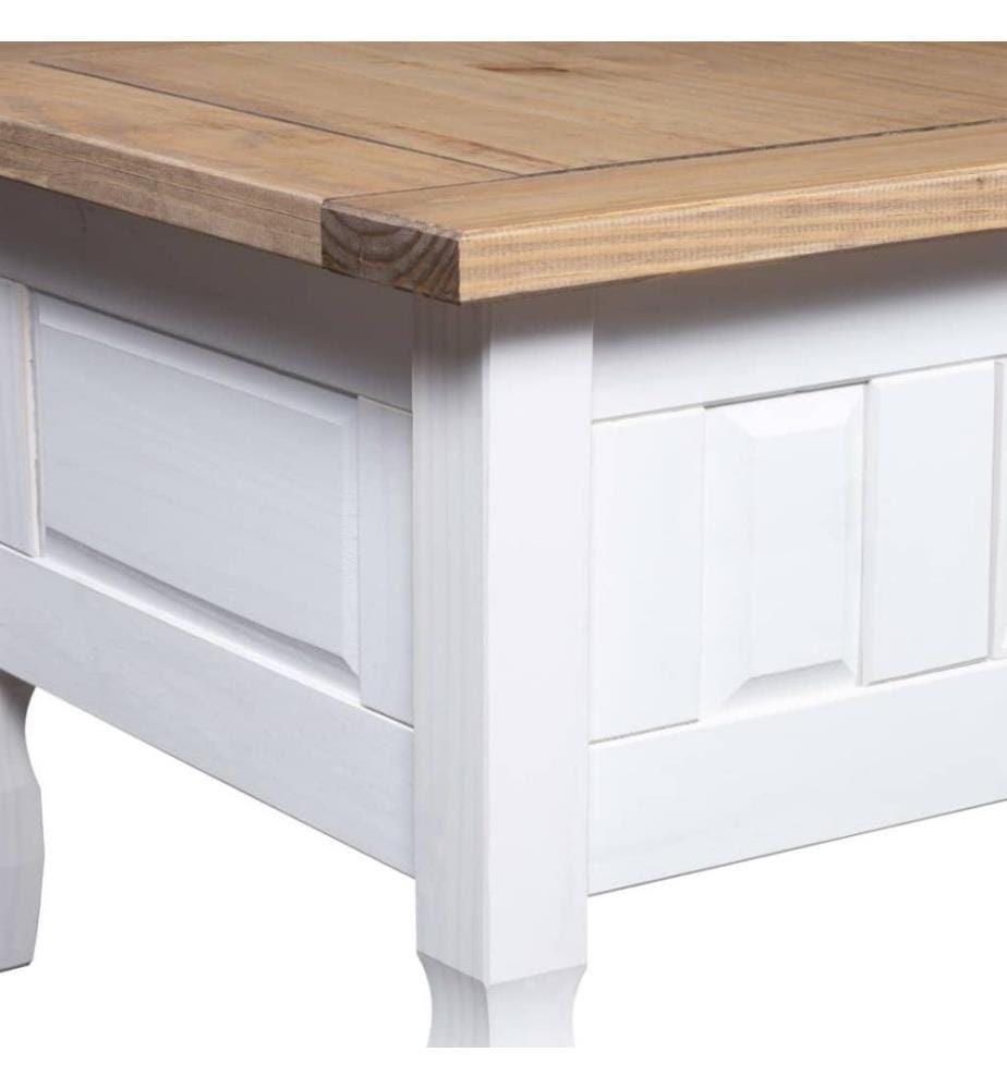 Couchtisch Mexiko-Stil Kiefernholz Weiss 100x60x45 cm