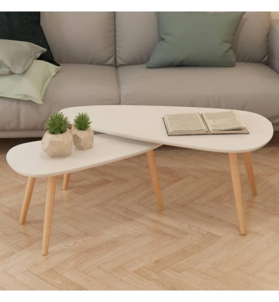 Beistelltisch-Set 2 Stk. Kiefernholz Massiv Weiss