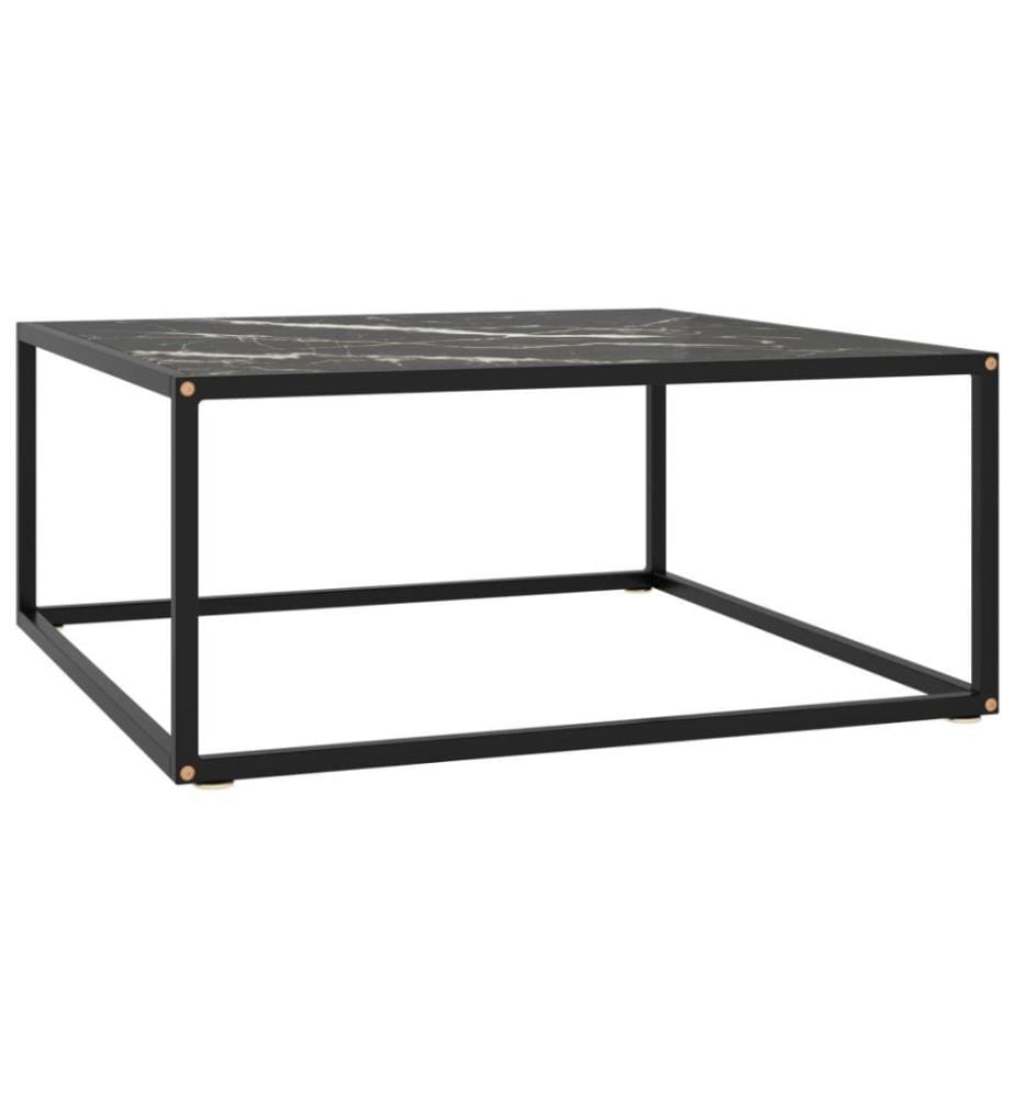Couchtisch Schwarz mit Schwarzem Glas in Marmor-Optik 80x80x35